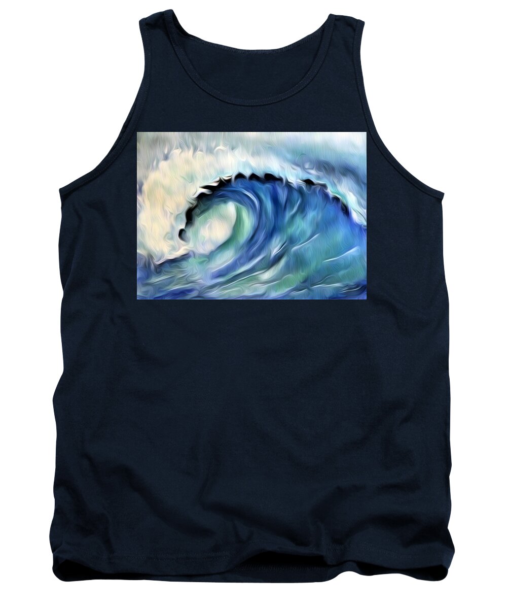Ocean Wave Tank Top featuring the digital art Ocean Wave Abstract - Blue by Ronald Mills