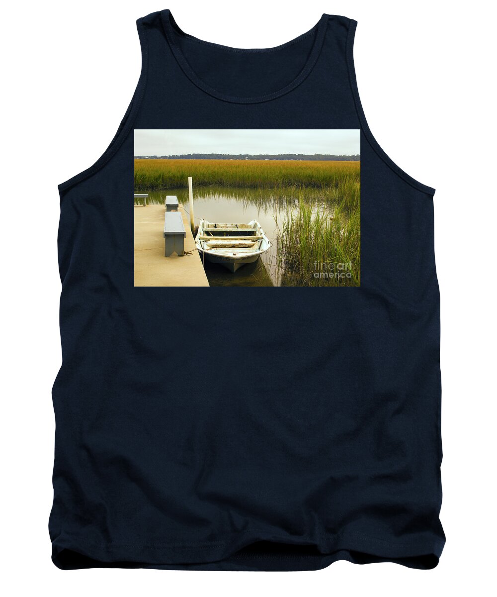 Pin Point Tank Top featuring the photograph Pin Point Oyster Museum and Boat by Sea Change Vibes