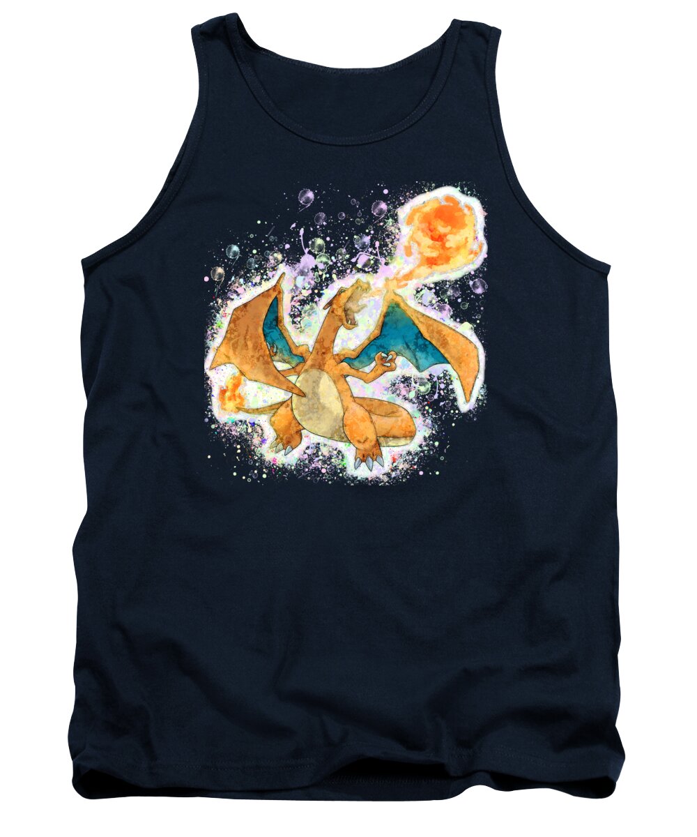 Pokemon Tank Top featuring the digital art Pokemon Charizard Abstract Paint Sketch by Stefano Senise