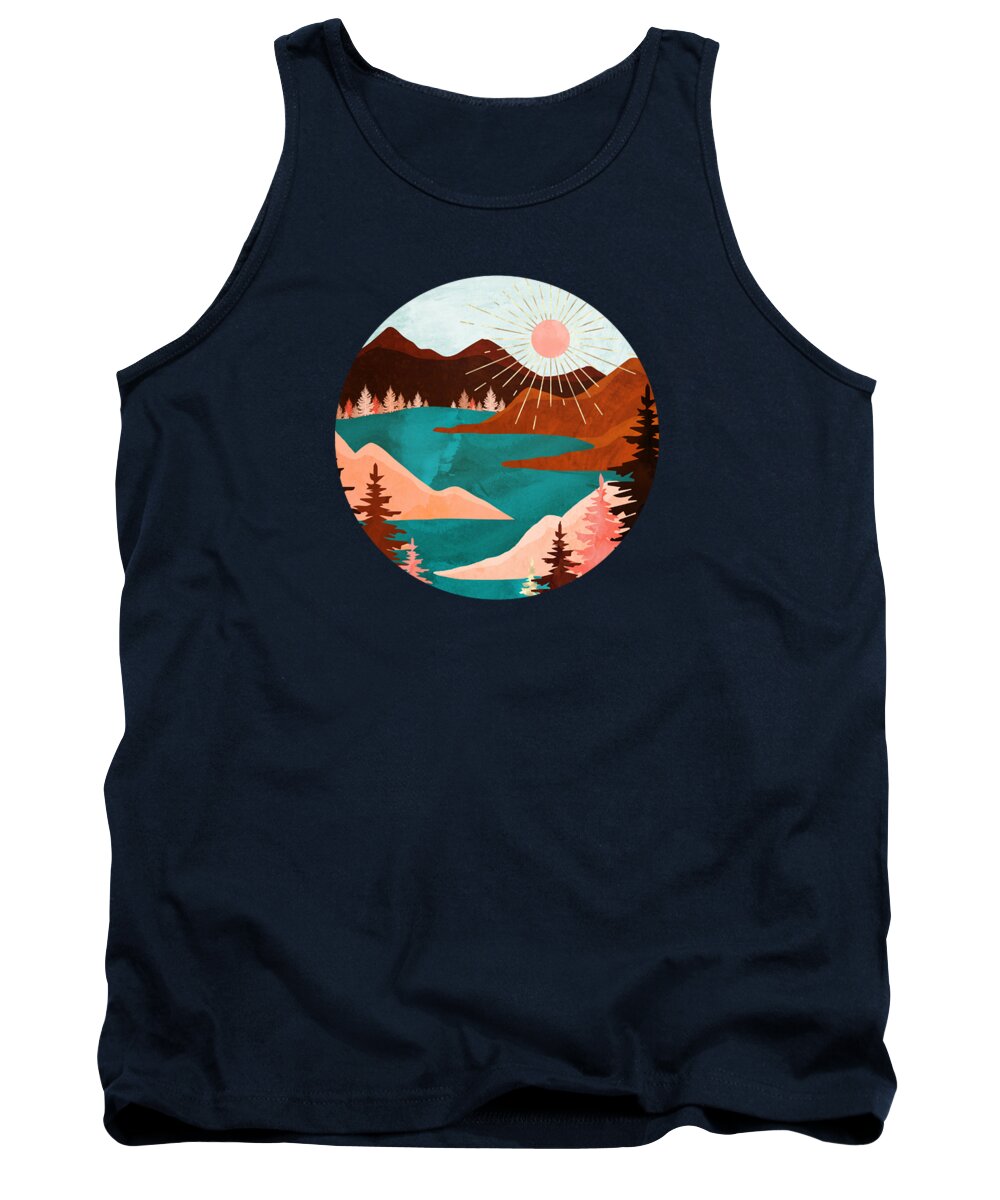 Retro Tank Top featuring the digital art Retro Lake by Spacefrog Designs