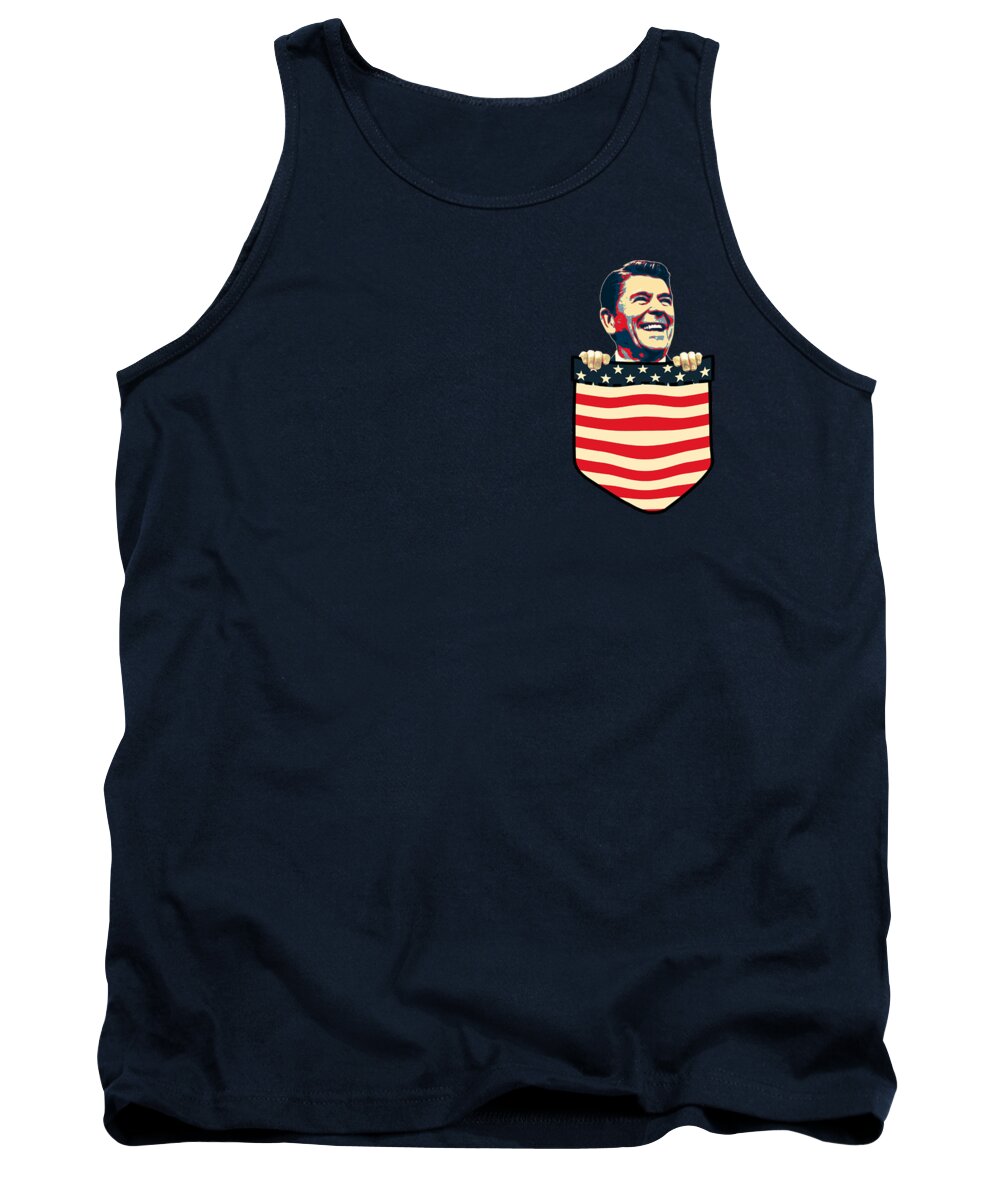 North America Tank Top featuring the digital art Ronald Reagan Chest Pocket by Filip Schpindel