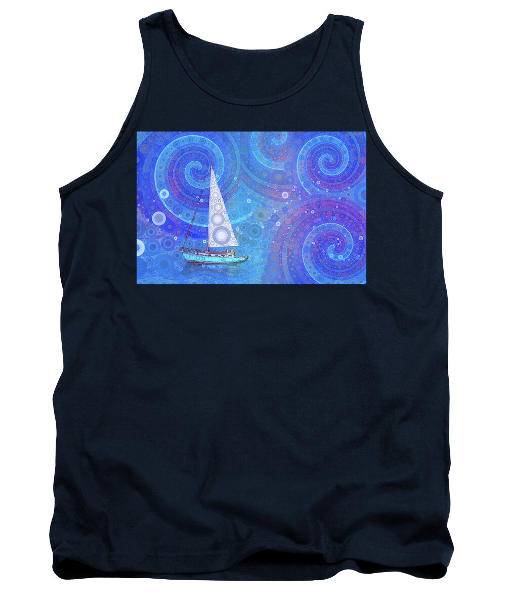Abstract Sailboat Tank Top featuring the digital art Sailing Into a Headwind by Peggy Collins