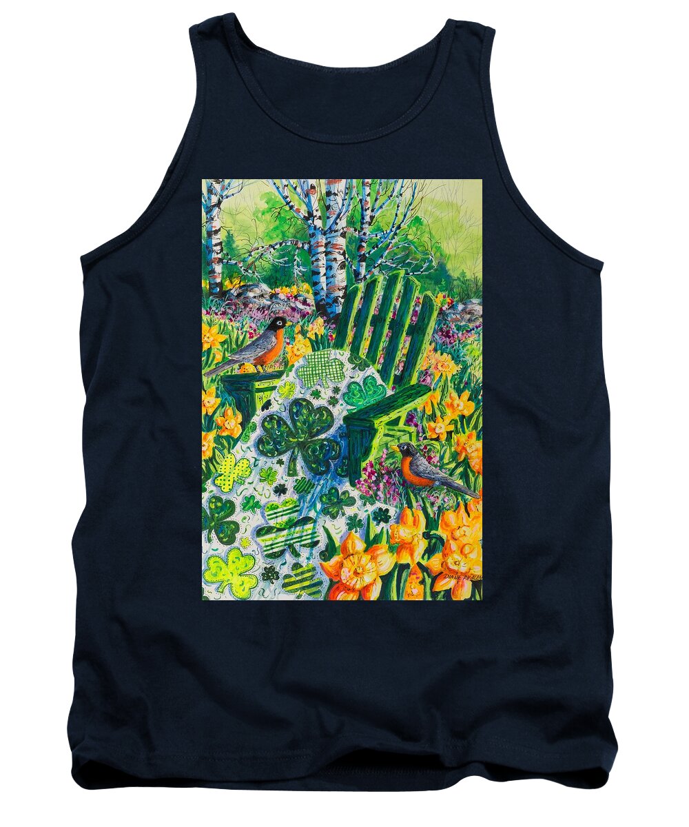 Shamrock Tank Top featuring the painting Shamrock Patchwork by Diane Phalen