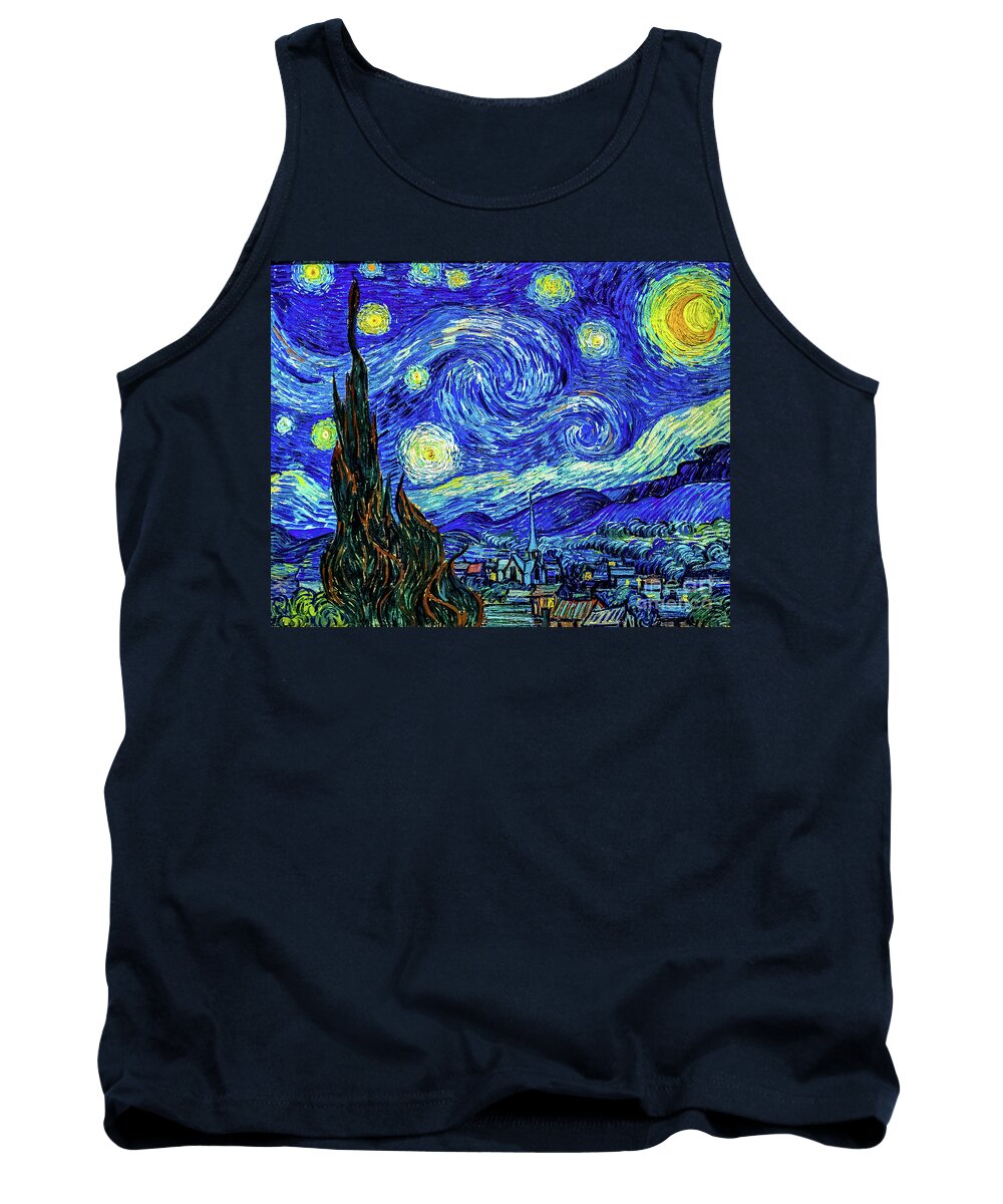 Starry Tank Top featuring the painting Starry Night by Vincent Van Gogh by Vincent Van Gogh