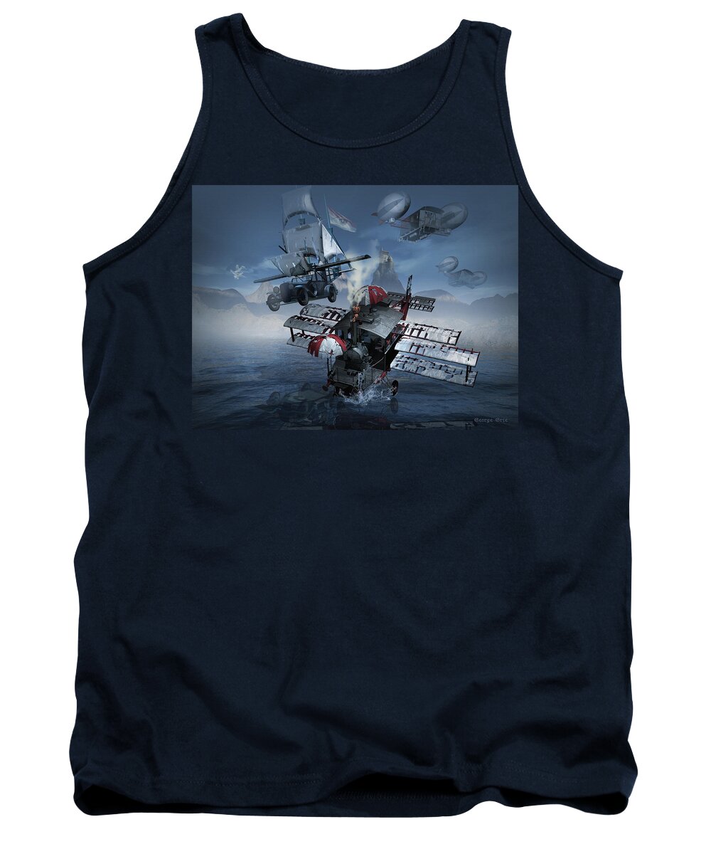 Limited Edition Prints Artist Fine Arts Tank Top featuring the digital art Steampunk sky-rover by George Grie
