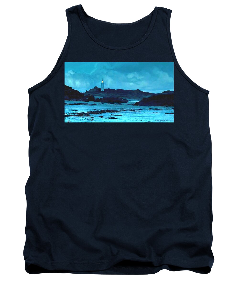 Lighthouse Tank Top featuring the painting Storm's Brewing by SophiaArt Gallery
