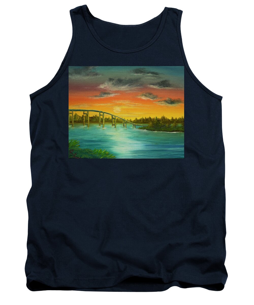 Sunset Tank Top featuring the painting Sunset on the Lake by Renee Logan