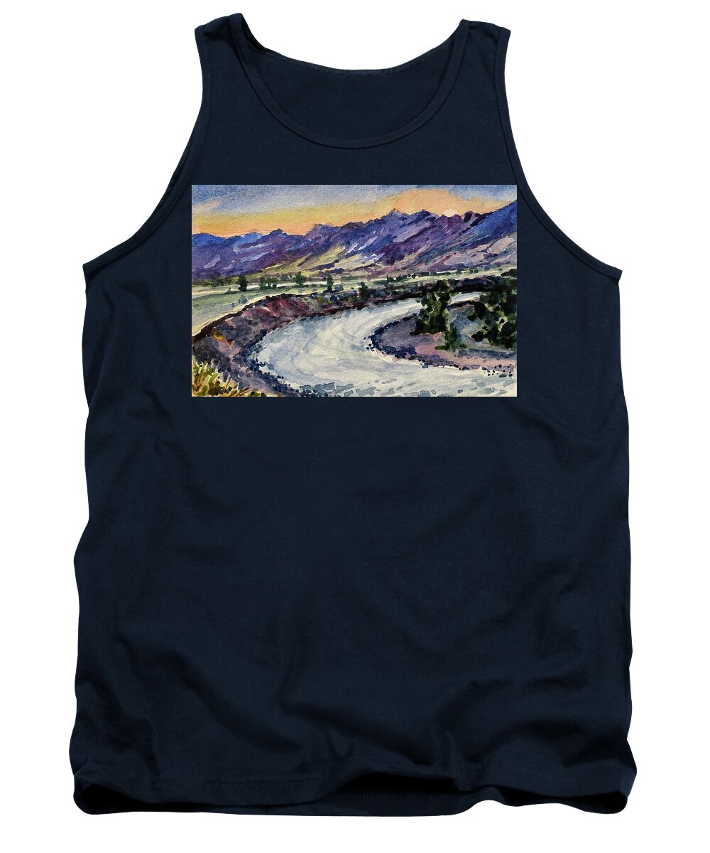 Yellowstone River Tank Top featuring the painting Sunset on the Yellowstone by Les Herman
