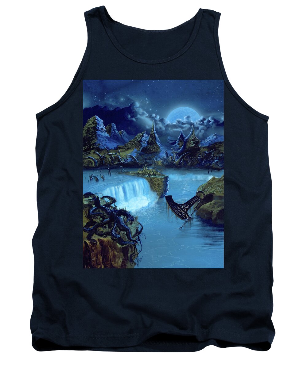 Amorphis Tank Top featuring the painting Tales from the Thousand Lakes by Sv Bell