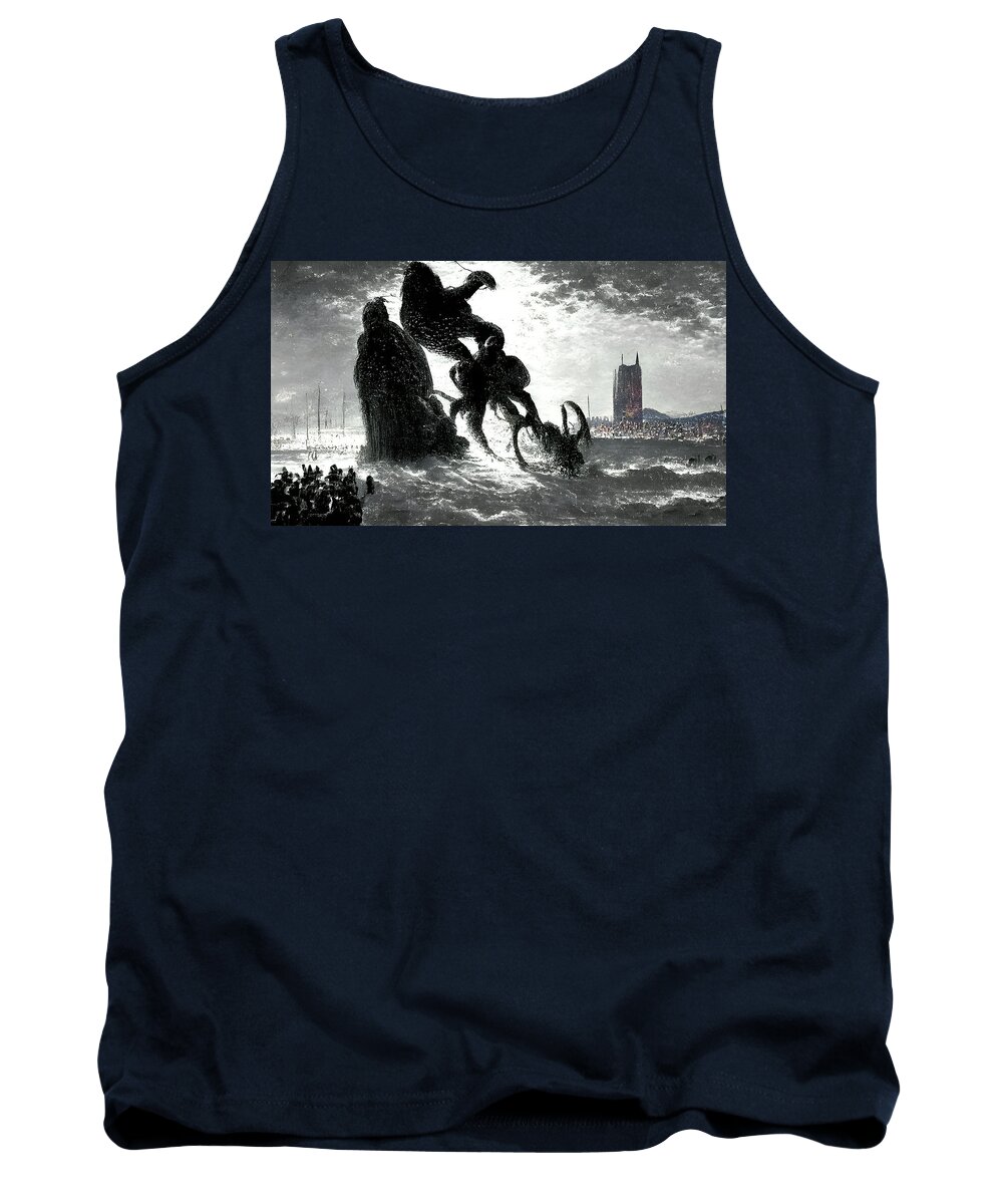 Squid Tank Top featuring the digital art Tentacled Monsters Rise from the Sea by Annalisa Rivera-Franz