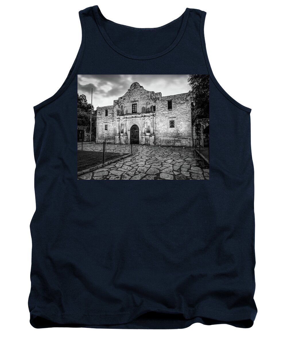 San Antonio Tank Top featuring the photograph The Alamo Mission in Black and White - San Antonio Texas by Gregory Ballos