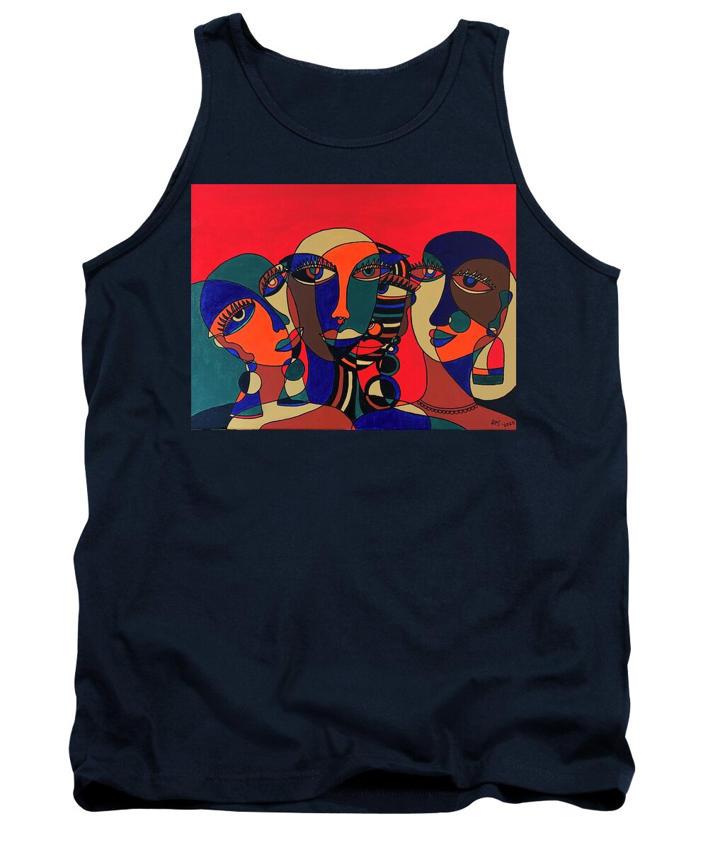 Abstract Art Tank Top featuring the painting The Conversation by Raji Musinipally