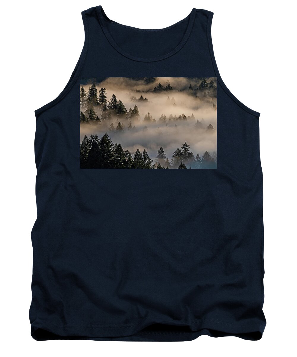 Fog Tank Top featuring the photograph The fog in the trees. by Ulrich Burkhalter