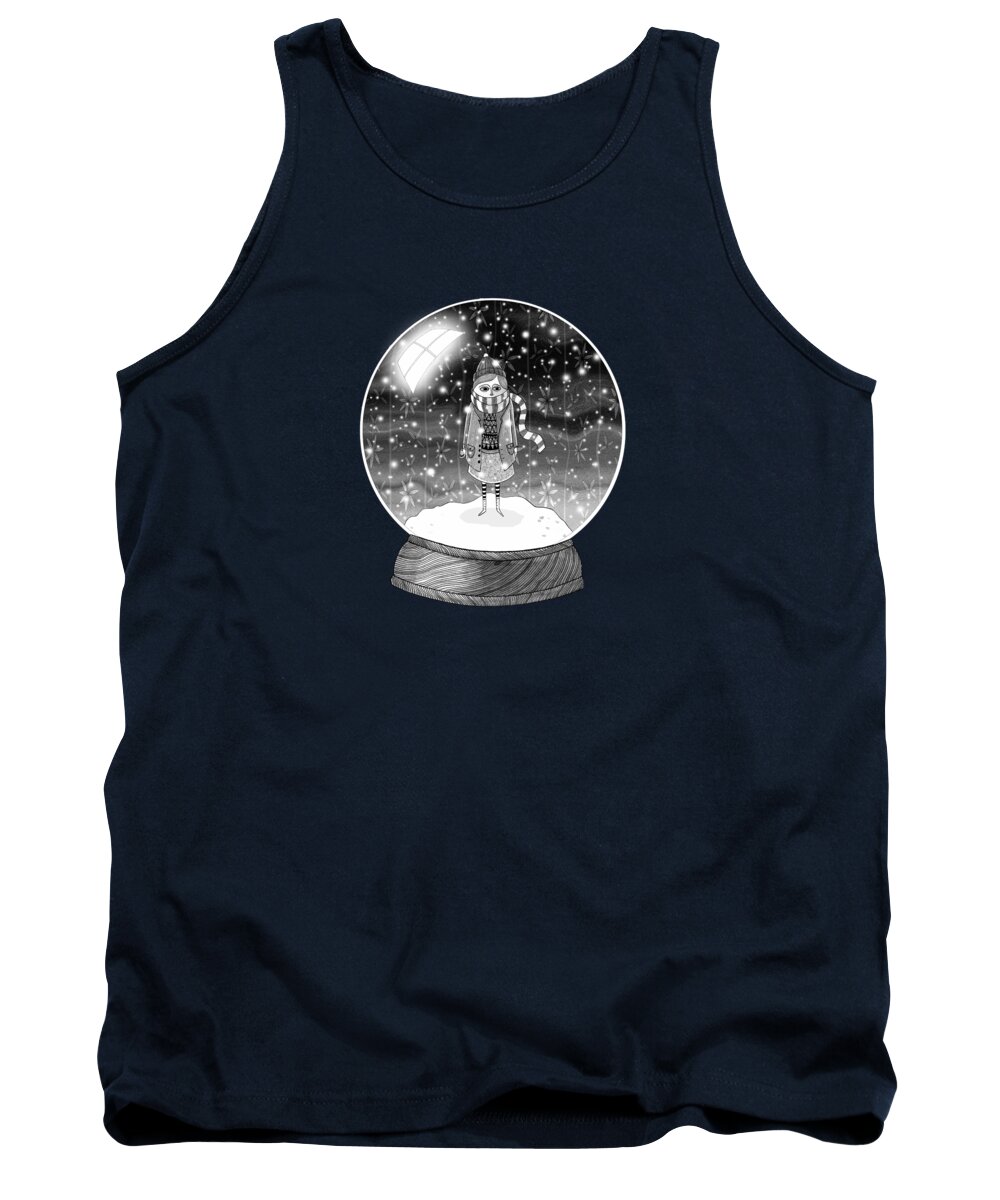 Girl Tank Top featuring the drawing The Girl in the Snow Globe by Andrew Hitchen