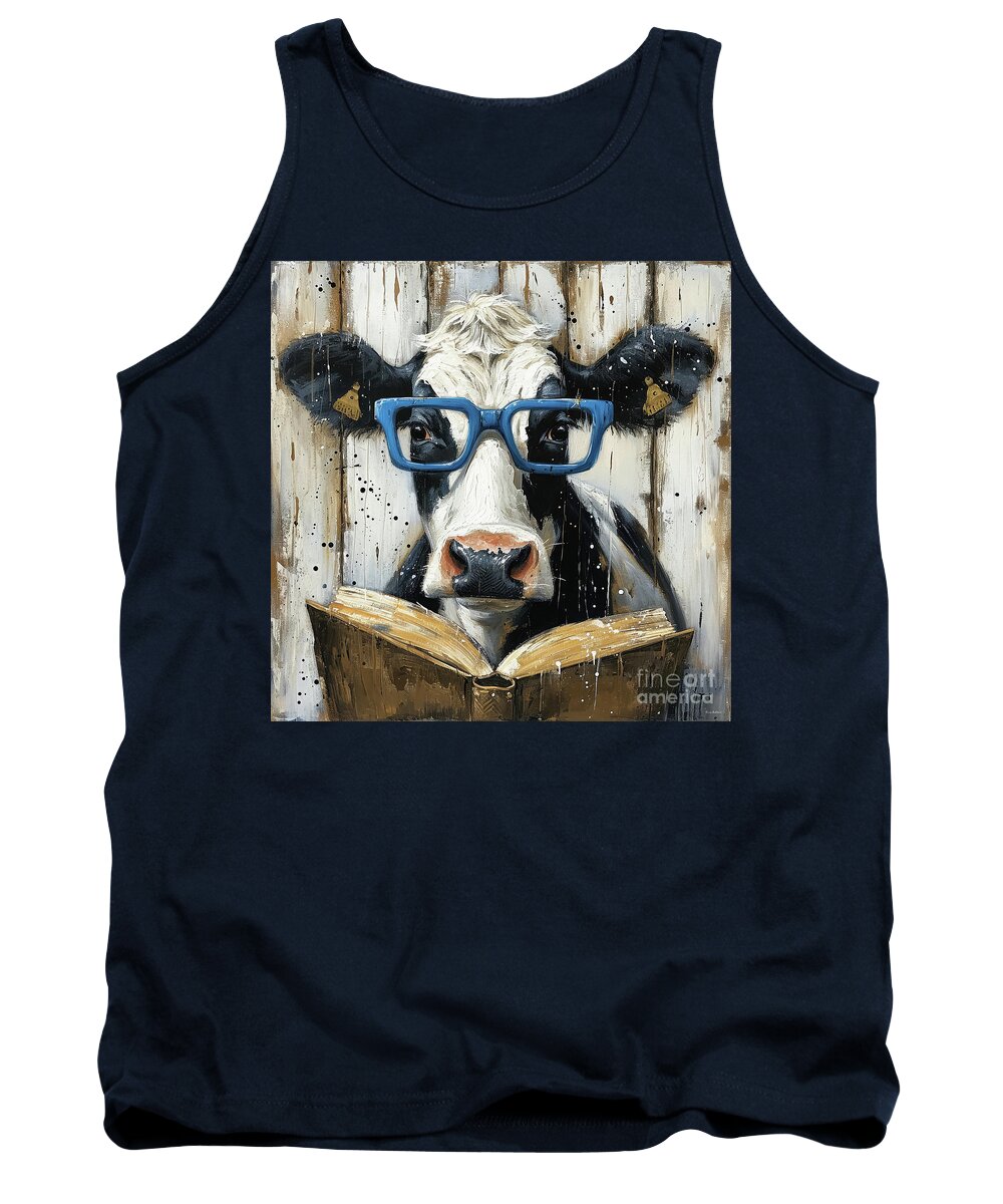 Cow Tank Top featuring the painting The Nerdy Cow by Tina LeCour