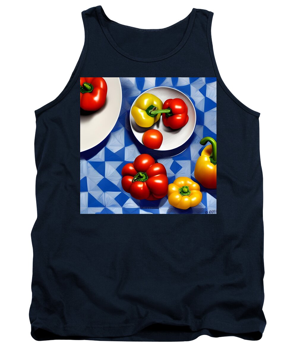 Fruit Tank Top featuring the digital art Tomatoes and Peppers by Katrina Gunn