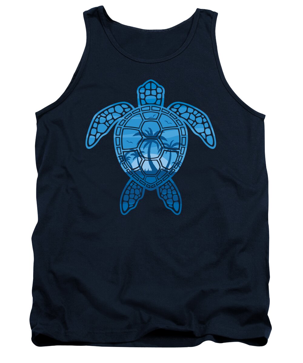 Blue Tank Top featuring the digital art Tropical Island Sea Turtle Design in Blue by John Schwegel