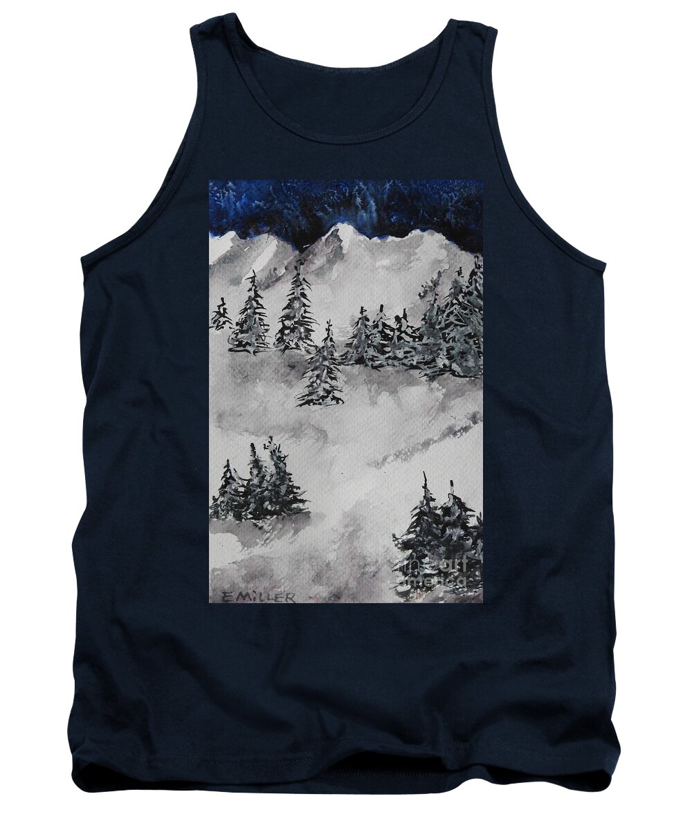 Watercolor Tank Top featuring the painting Winter Mountain Vertical Landscape by Eunice Miller
