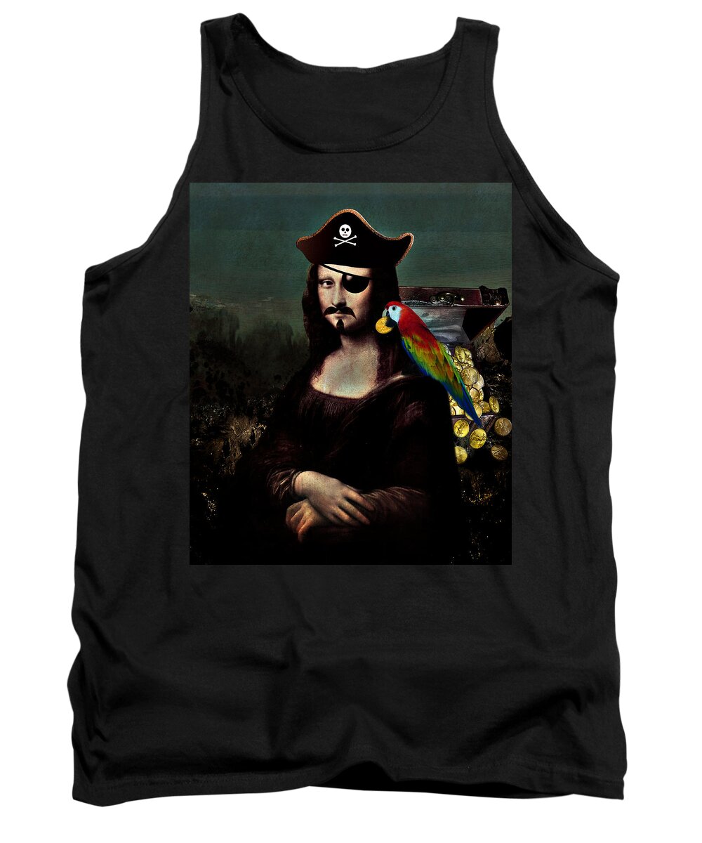Pirate Tank Top featuring the digital art Mona Lisa Pirate Captain by Gravityx9 Designs