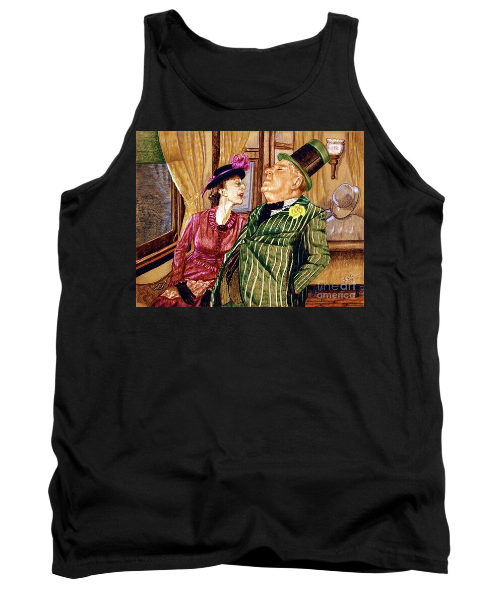 Train Tank Top featuring the drawing Margaret and W.C. Fields by Linda Simon