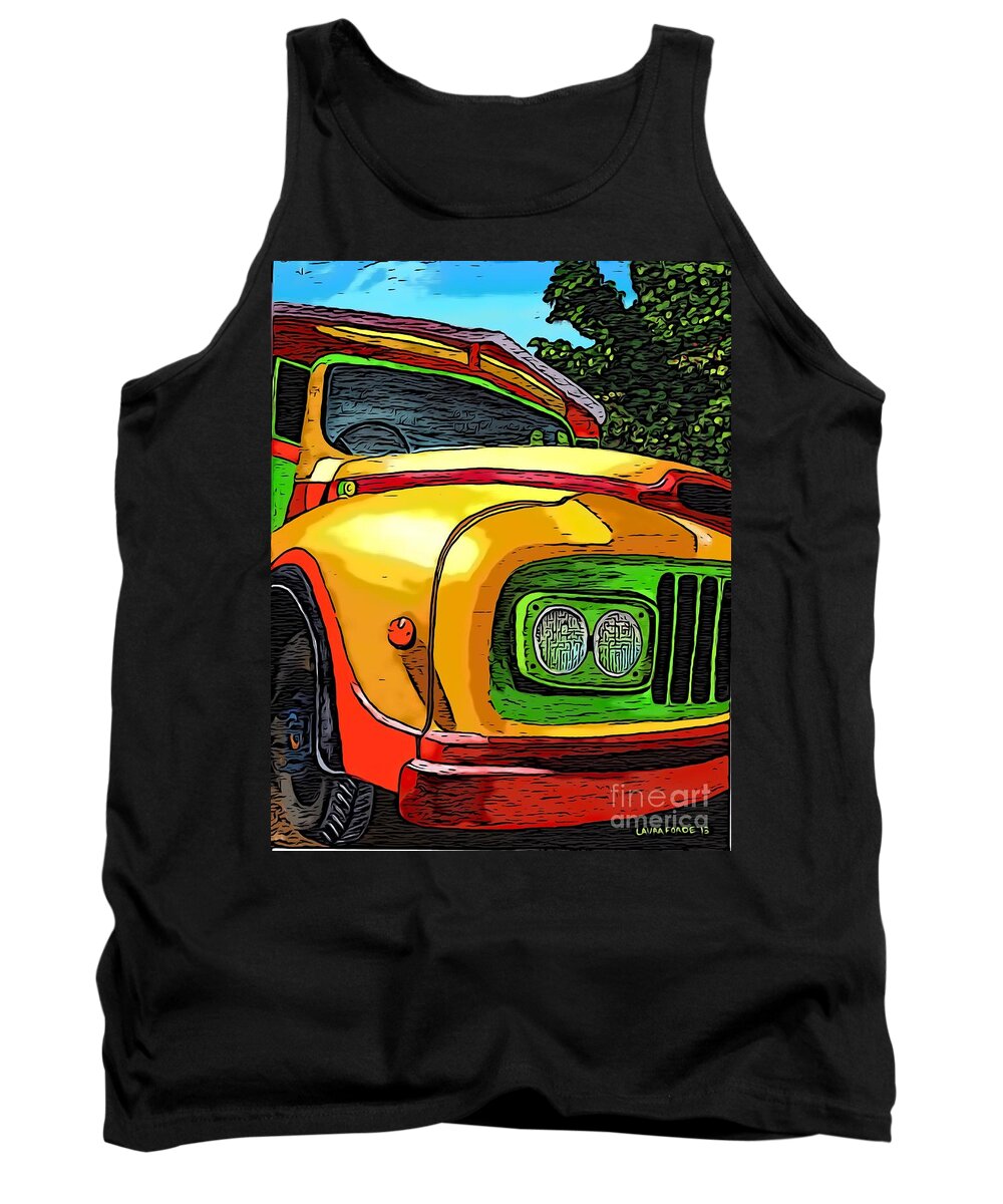 Grenadian Bus Tank Top featuring the painting Old Grenadian Bus by Laura Forde