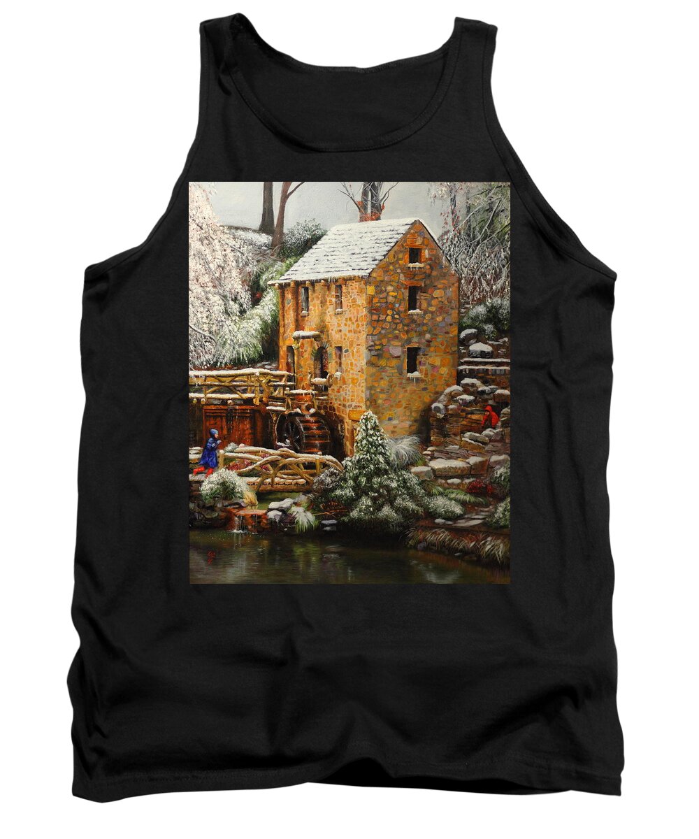 Old Mill Tank Top featuring the painting Old Mill in Winter by Glenn Beasley