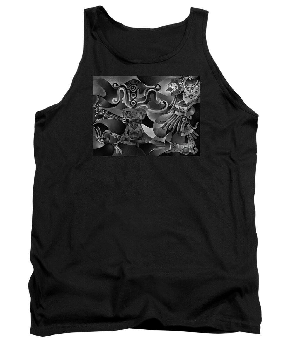 Aztec Tank Top featuring the painting Tapestry of Gods - Huehueteotl #2 by Ricardo Chavez-Mendez