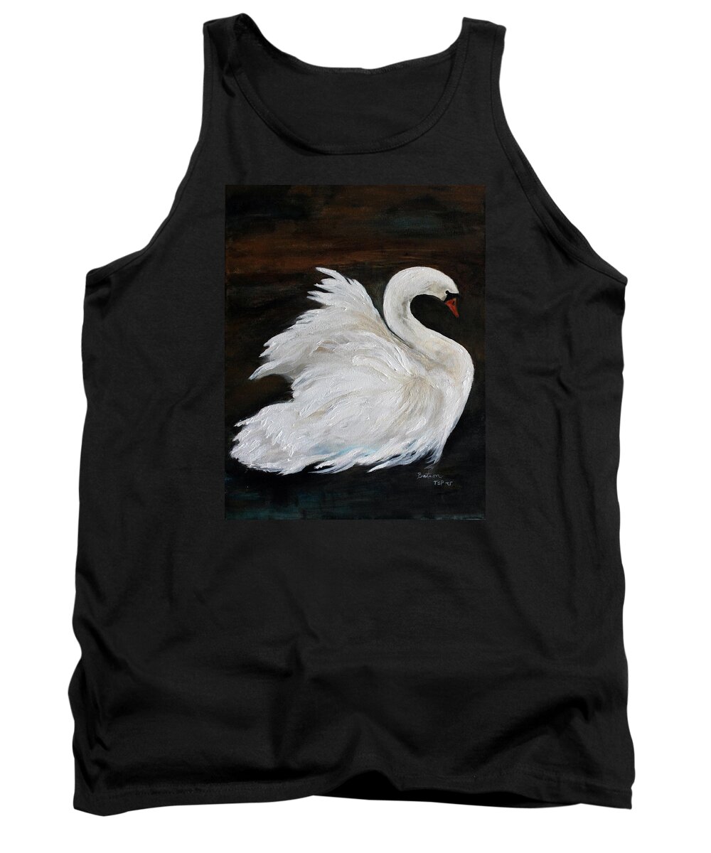 Swan Tank Top featuring the painting The Swans of Albury Manor I by Barbie Batson