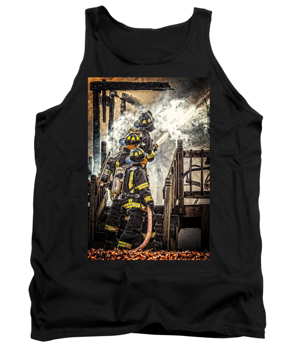 Fire Tank Top featuring the photograph Firefighters #9 by Everet Regal