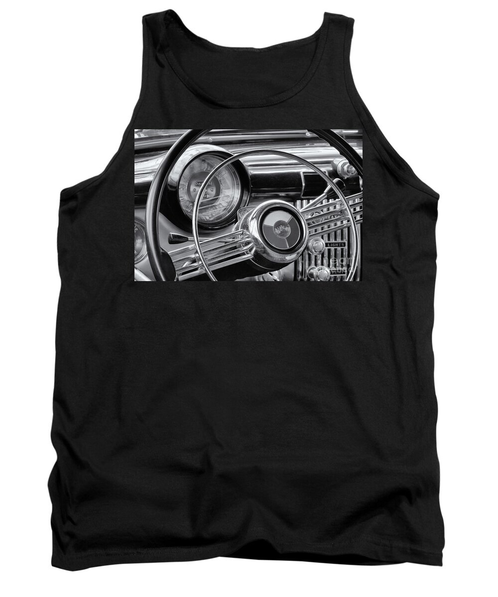 1953 Tank Top featuring the photograph 1953 Buick Super Dashboard and Steering Wheel BW by Jerry Fornarotto