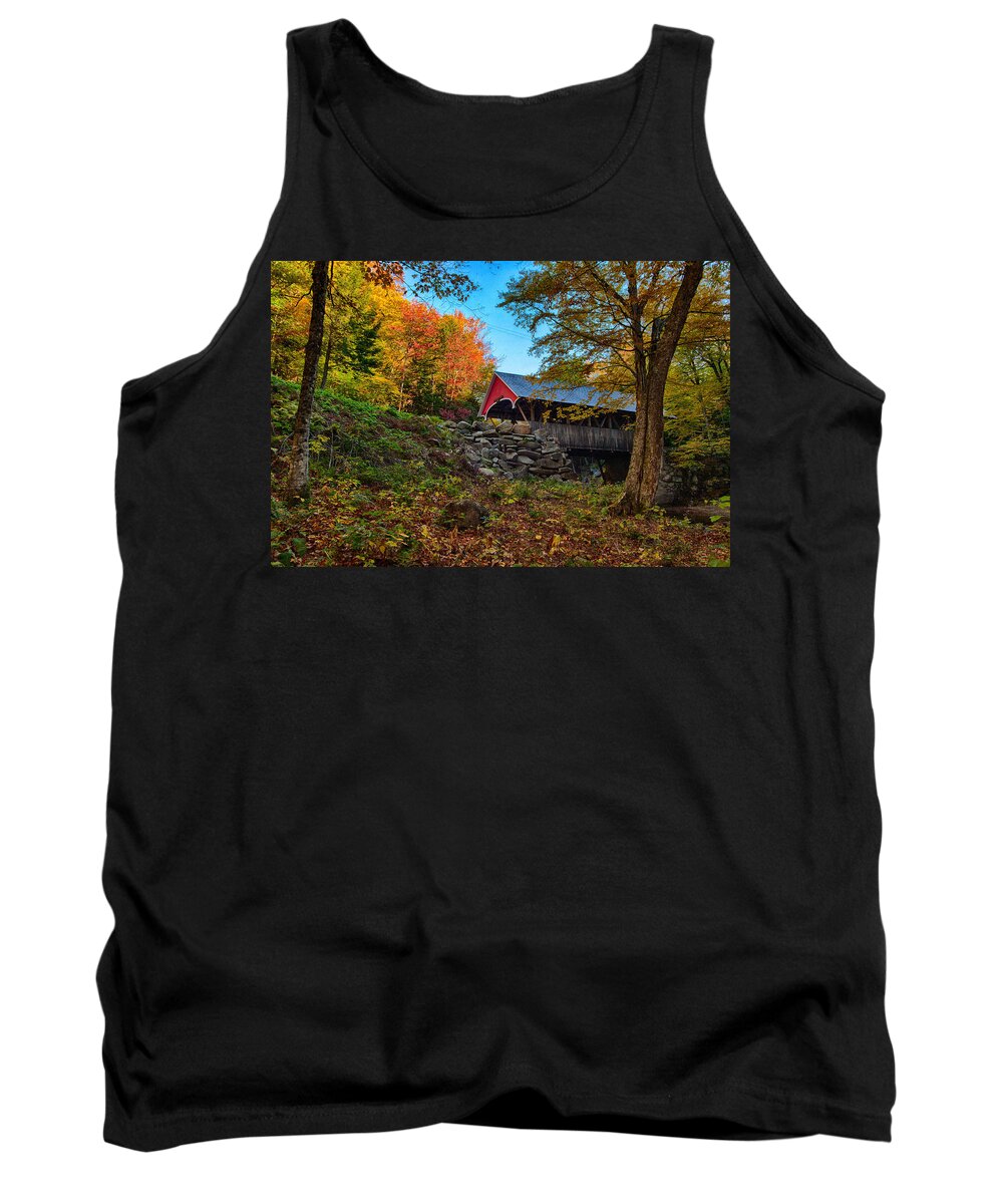 Flume Gorge Covered Bridge Tank Top featuring the photograph Flume Gorge covered bridge #1 by Jeff Folger