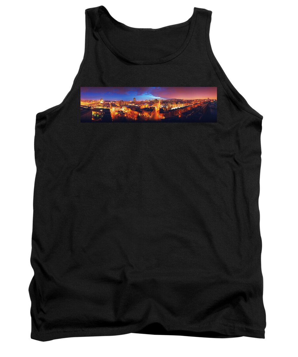 Photography Tank Top featuring the photograph High Angle View Of A City Lit #4 by Panoramic Images