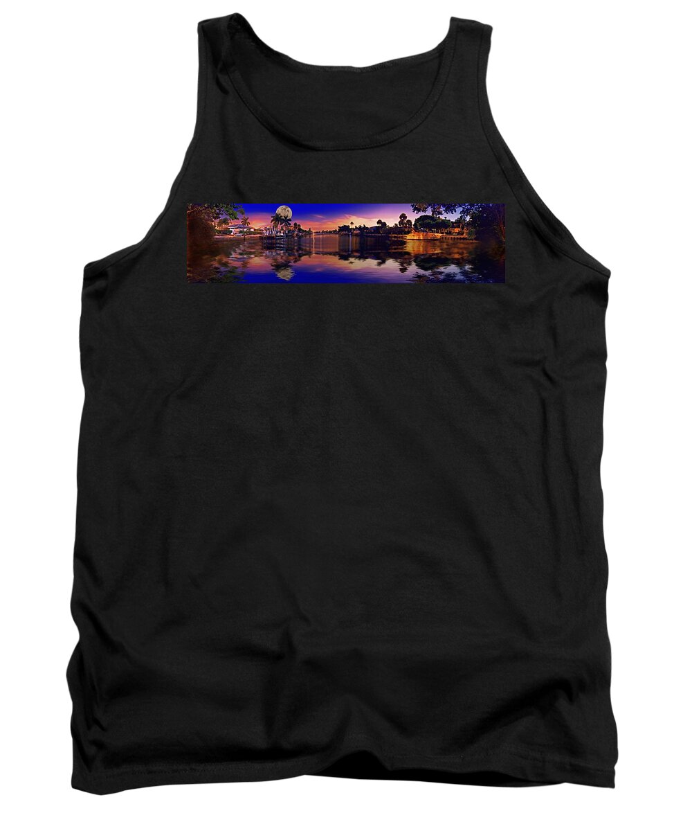 Moon Tank Top featuring the photograph 4X1 Holmes Beach Canal Moon Night by Rolf Bertram
