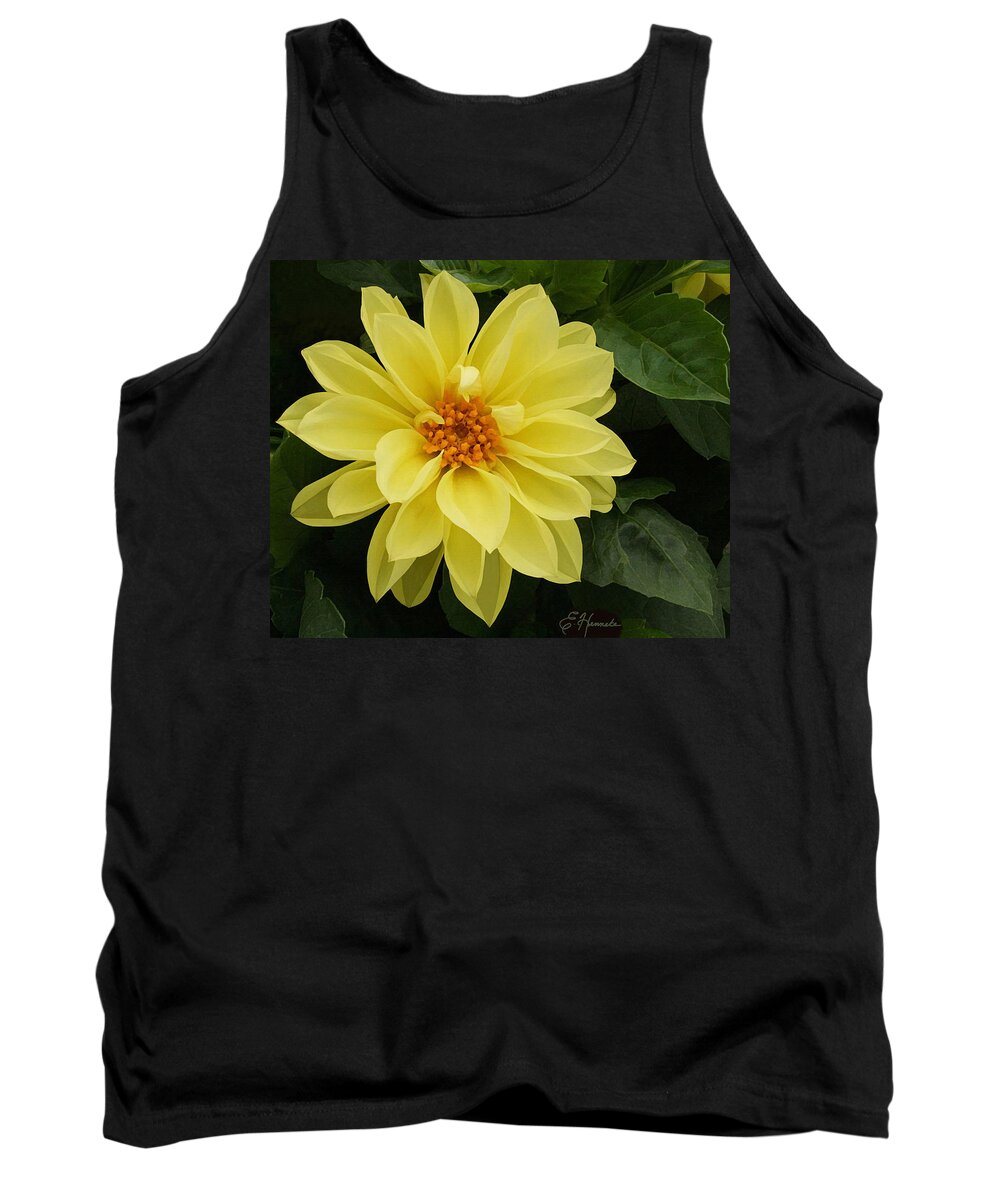 Yellow Dahlia Tank Top featuring the painting Yellow Dahlia by Ellen Henneke