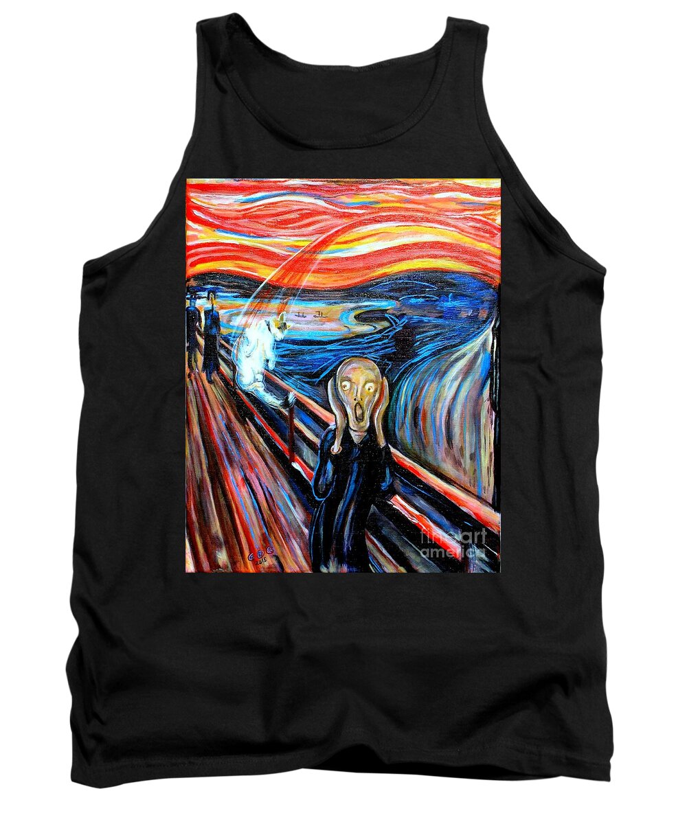 Scream Tank Top featuring the painting A Cat for Edvard Munch_ Annie Passing Through by George I Perez