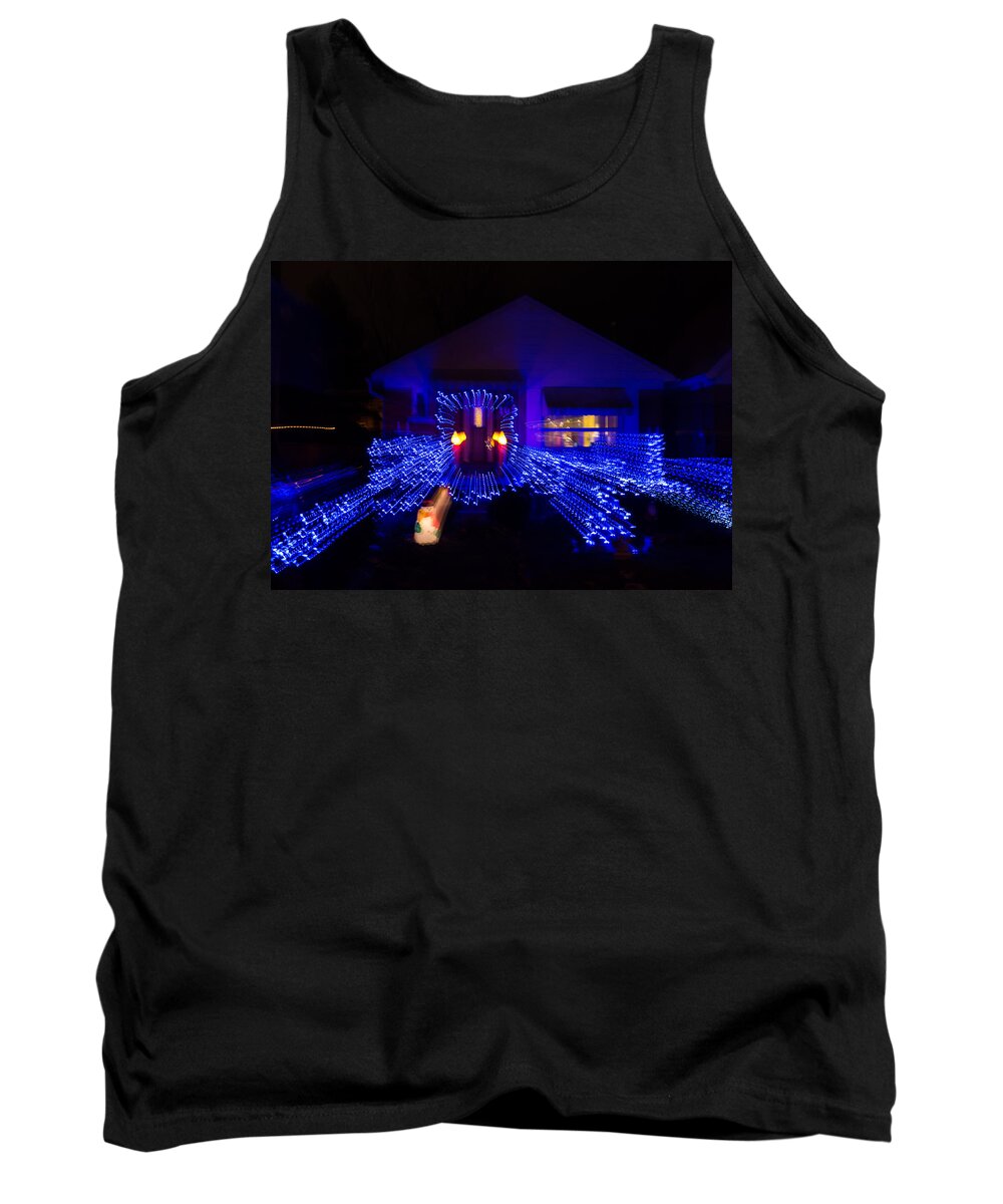 Abstract Christmas Lights Tank Top featuring the photograph Abstract Christmas Lights - Blue Holidays House Impression by Georgia Mizuleva