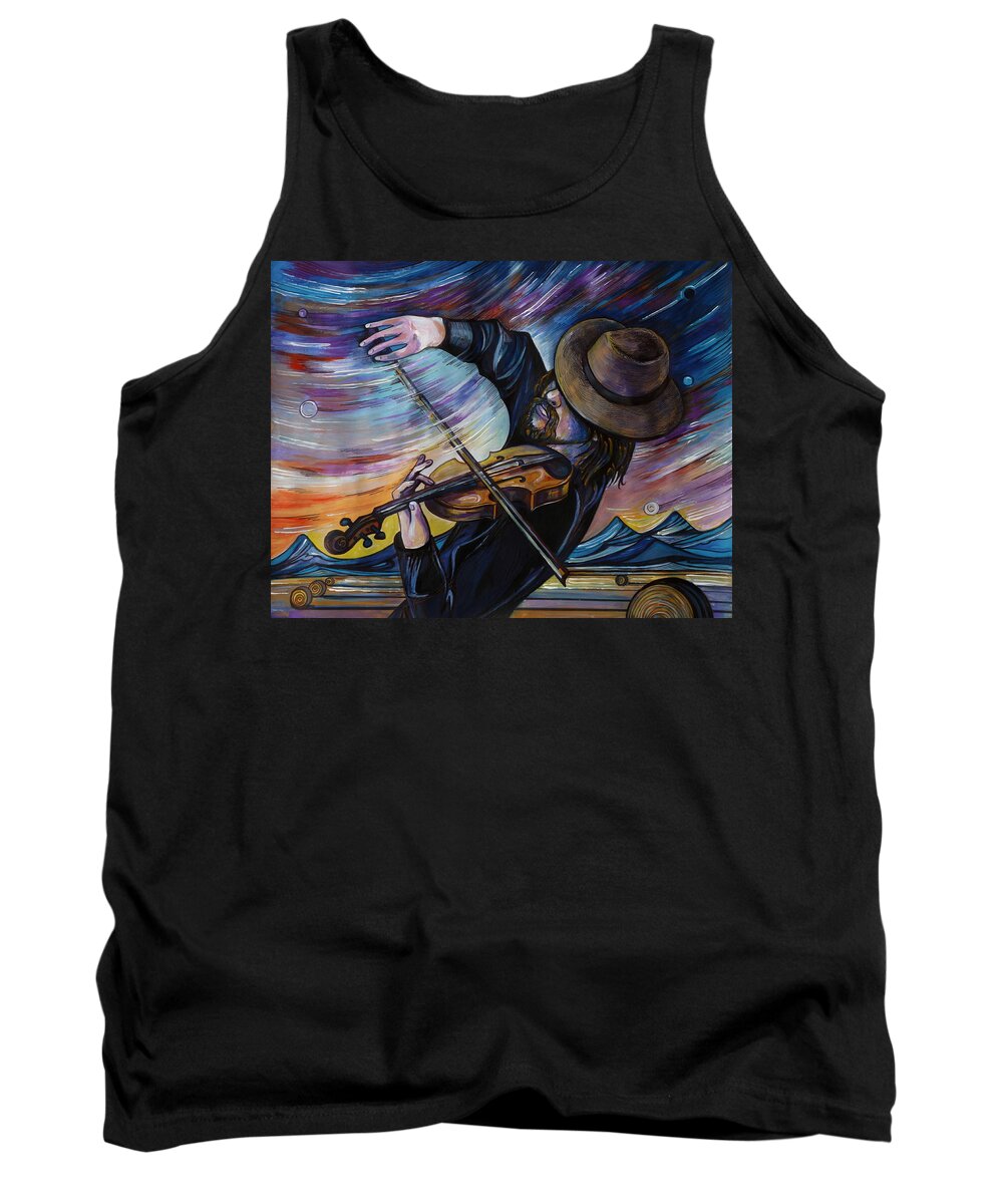 Western Art Tank Top featuring the drawing Alberta Fiddle by Anna Duyunova