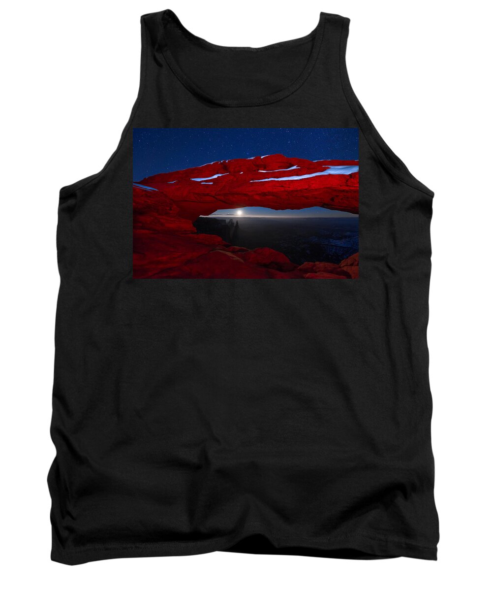 Mesa Arch Tank Top featuring the photograph American Moonrise by Dustin LeFevre