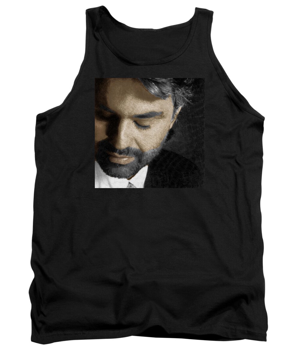 Andrea Bocelli Tank Top featuring the painting Andrea Bocelli And Square by Tony Rubino