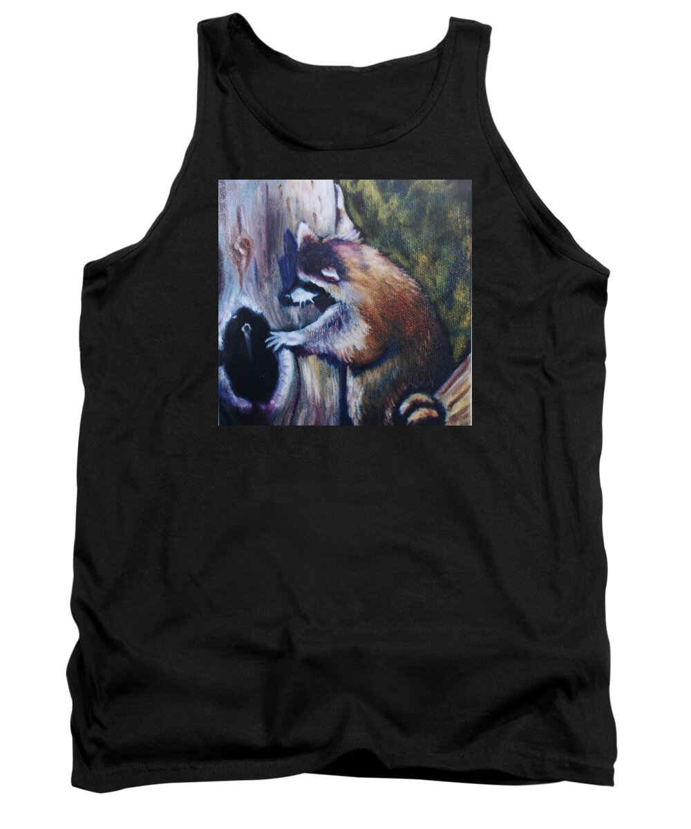 Raccoon Tank Top featuring the painting Anybody Home by Jill Ciccone Pike