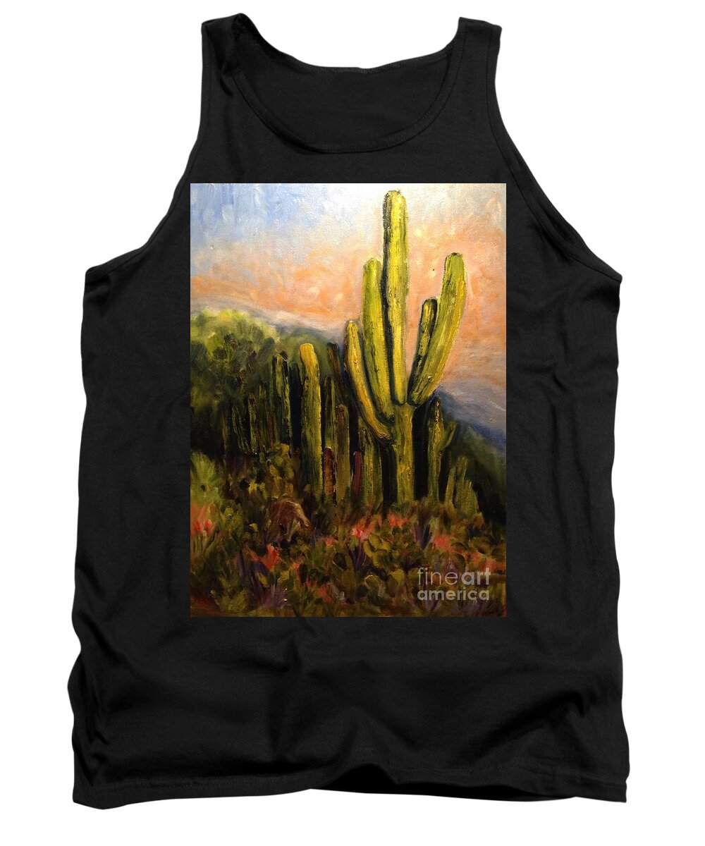 Landscape Tank Top featuring the painting Arizona Desert Blooms by Sherry Harradence