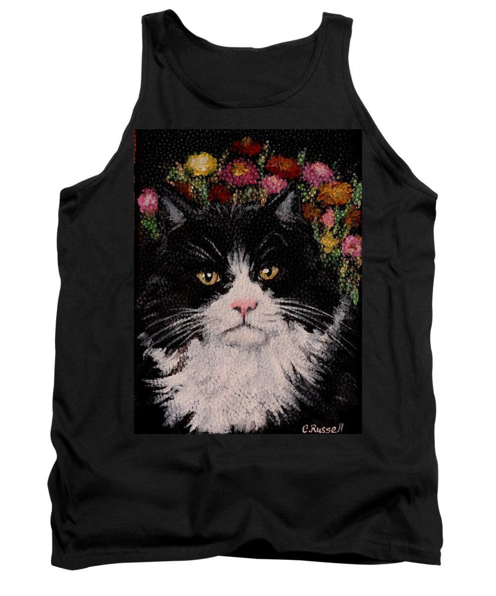 Tuxedo Cat Tank Top featuring the painting Artie by Carol Russell
