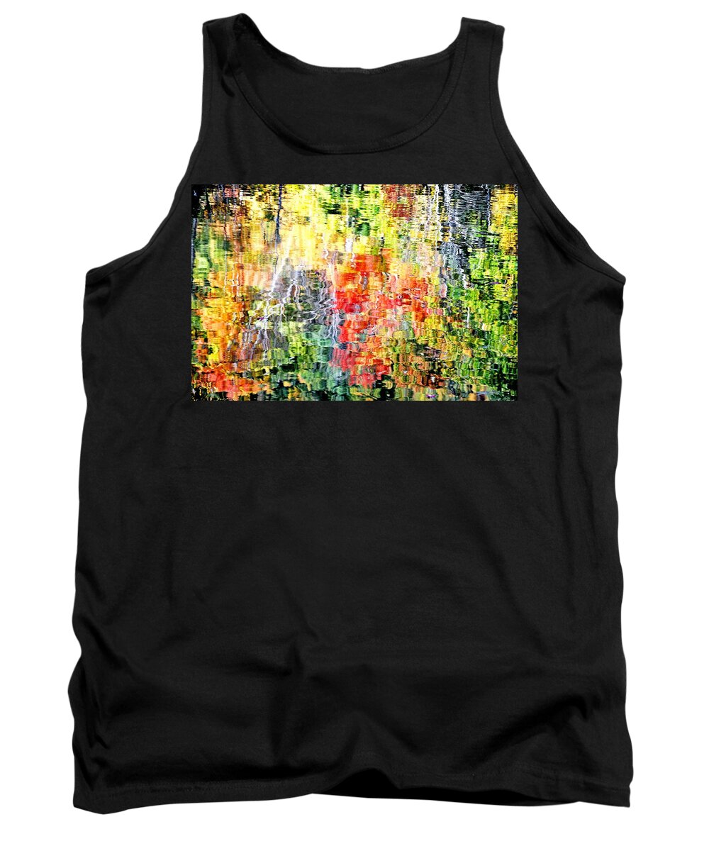 Autumn Tank Top featuring the photograph Autumn Leaves Reflected in Pond Surface by Phyllis Meinke