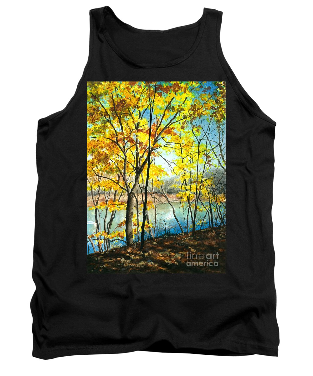 Water Color Trees Tank Top featuring the painting Autumn River Walk by Barbara Jewell