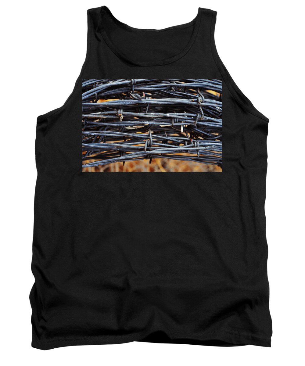 Barbed Wire Tank Top featuring the photograph Barbs Wound Tight by Kae Cheatham