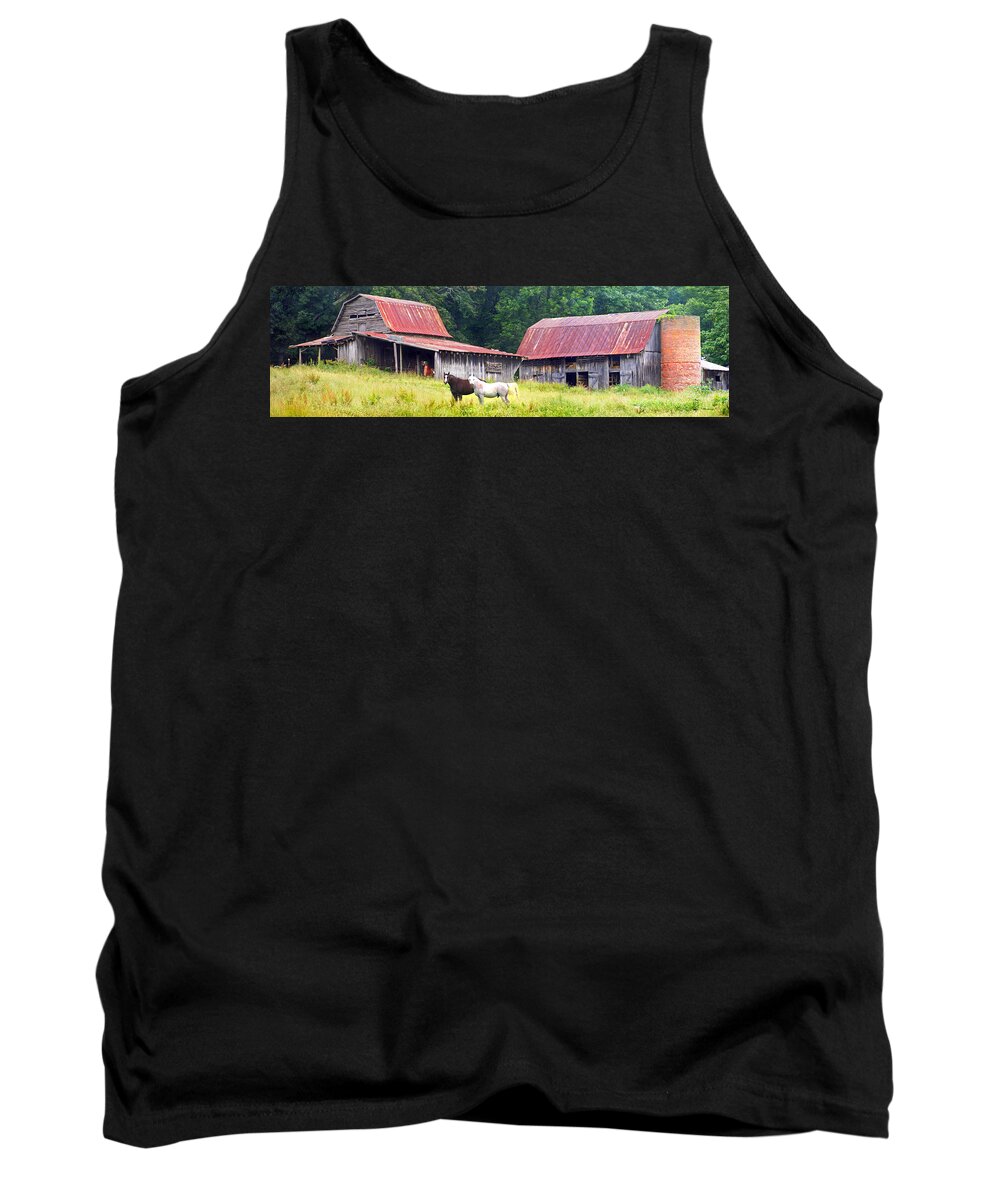 Duane Mccullough Tank Top featuring the photograph Barns and Horses near Mills River NC by Duane McCullough
