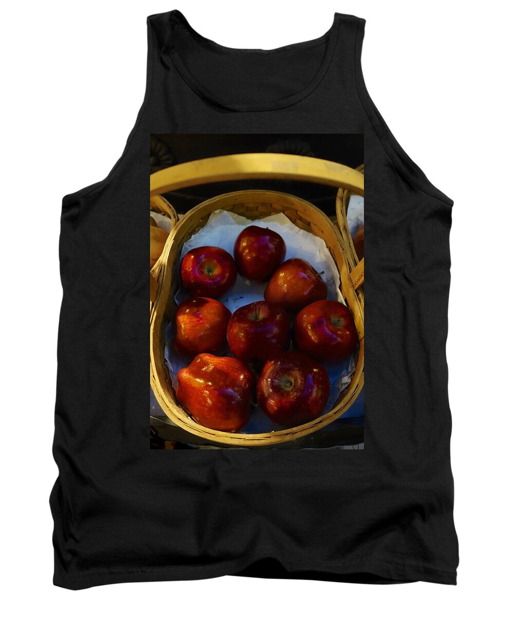 Image Of Eight Red Apples In A Wicker Basket Tank Top featuring the photograph Basket of Red Apples by Joan Reese