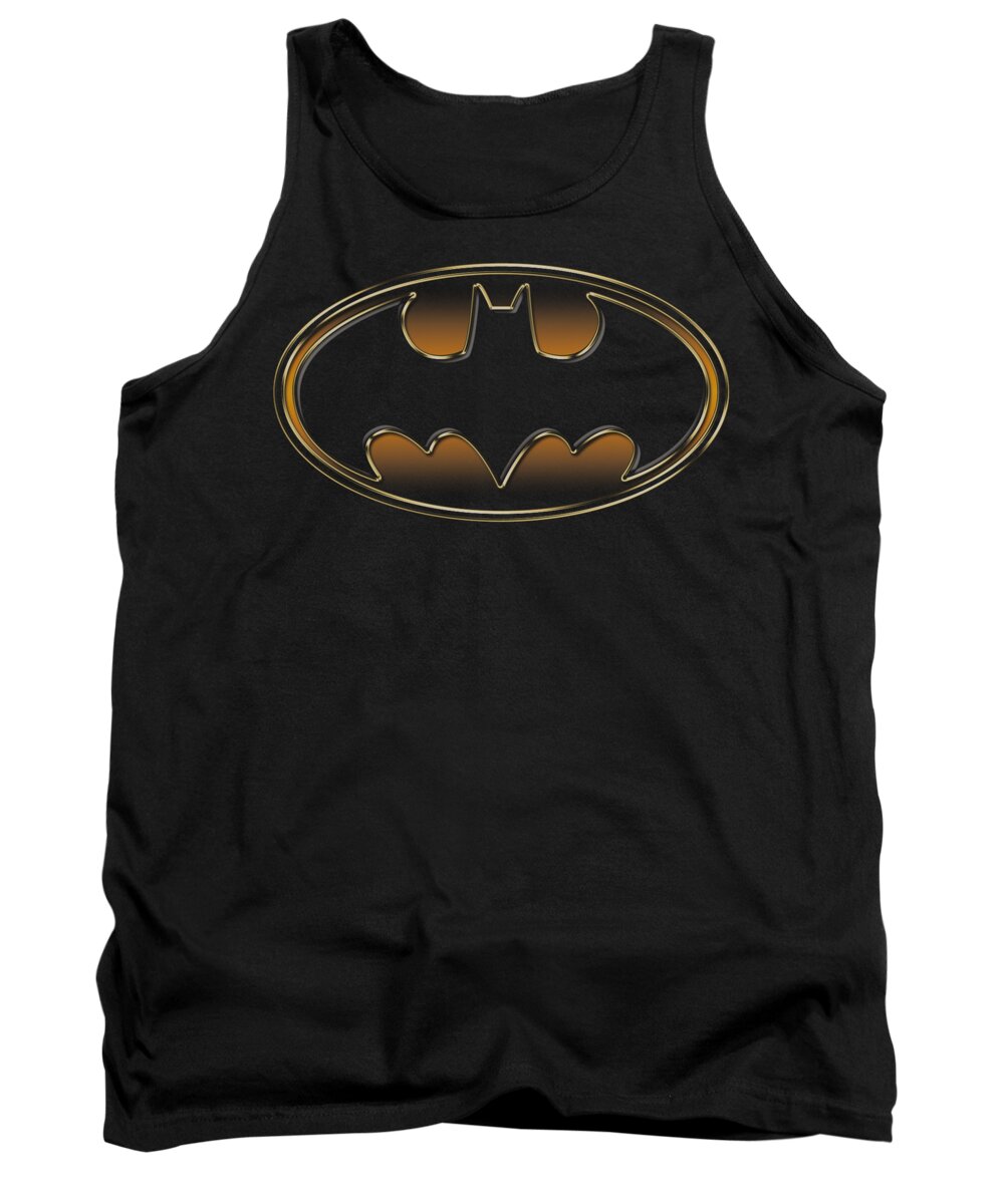 Batman Tank Top featuring the digital art Batman - Black And Gold Embossed Shield by Brand A