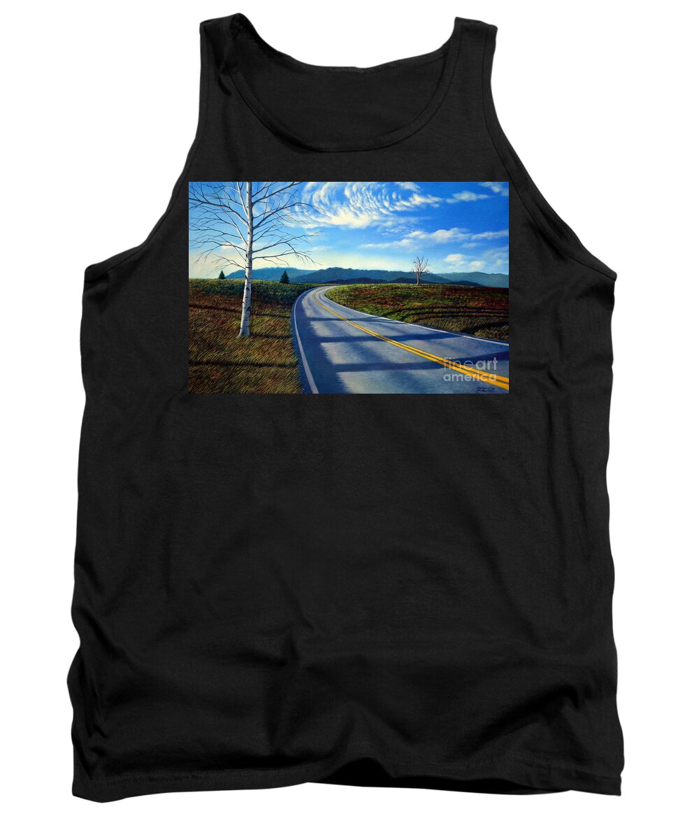 Birch Tank Top featuring the painting Birch tree along the road by Christopher Shellhammer
