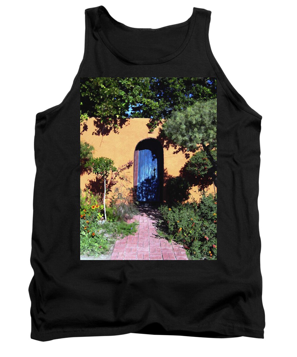 Blue Door Tank Top featuring the photograph Blue door at Old Mesilla by Kurt Van Wagner